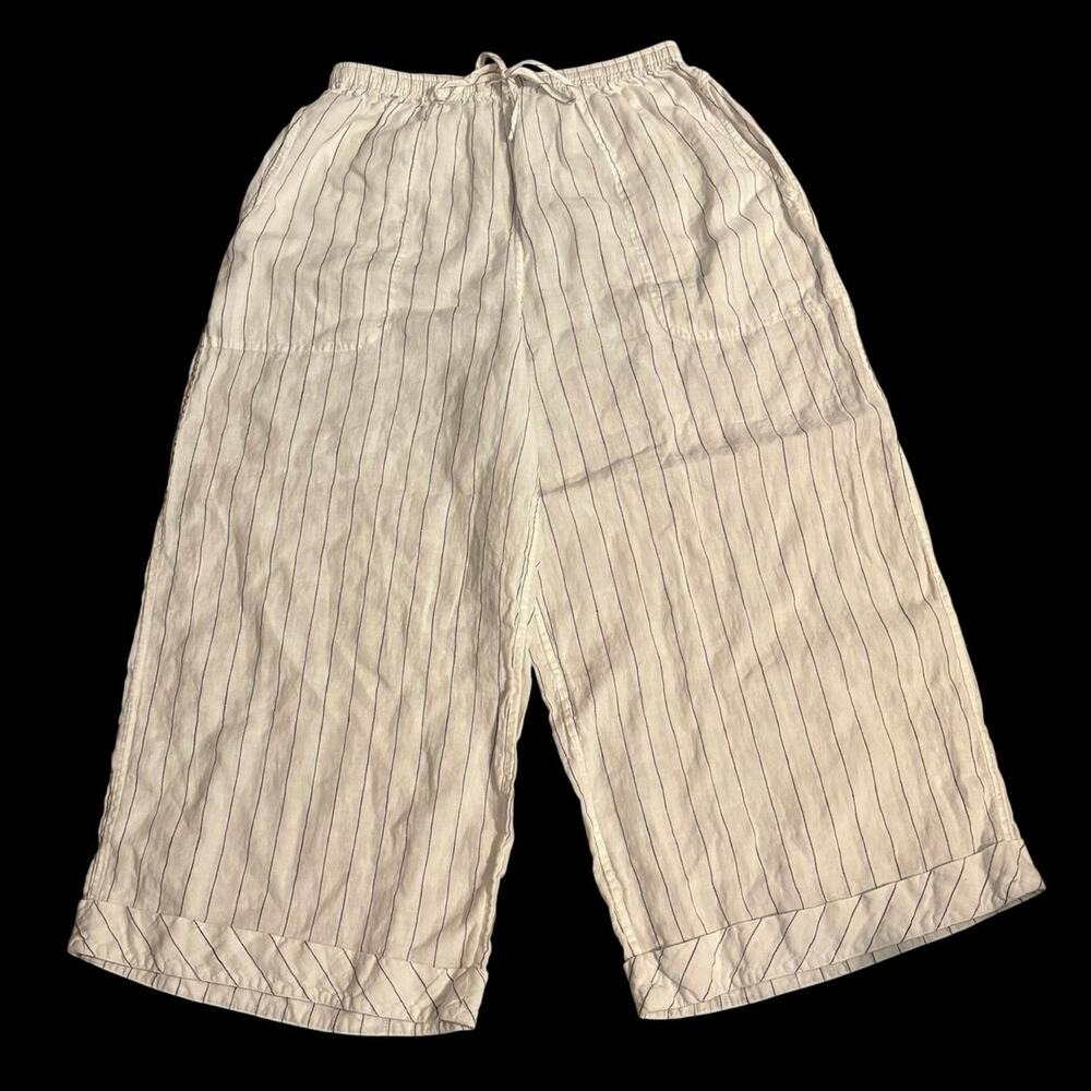 Cheyenne Size S M 100% Linen Wide Leg Pull On Pants Striped Cuffed Lagenlook